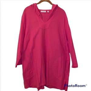 Susan Graver Hooded Tab Sleeve Hot Pink Gauze Tunic XL